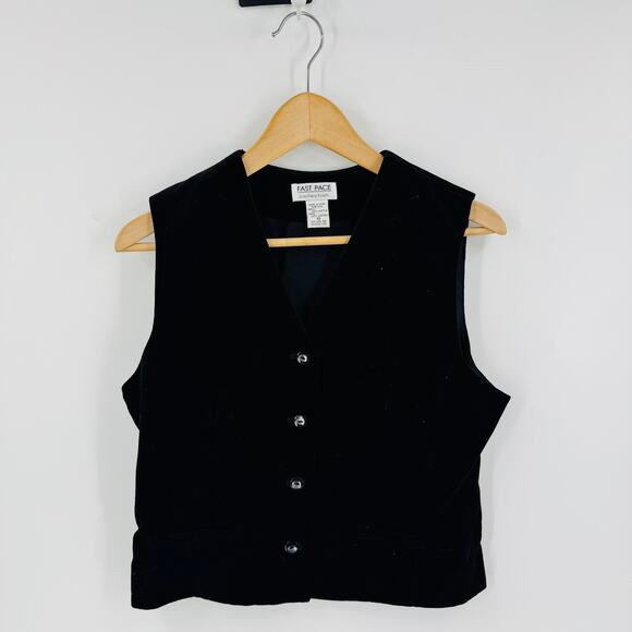 Vintage Fast Pace Collection Black Velvet Button Front Vest Size 10 90s Friends - Picture 5 of 5